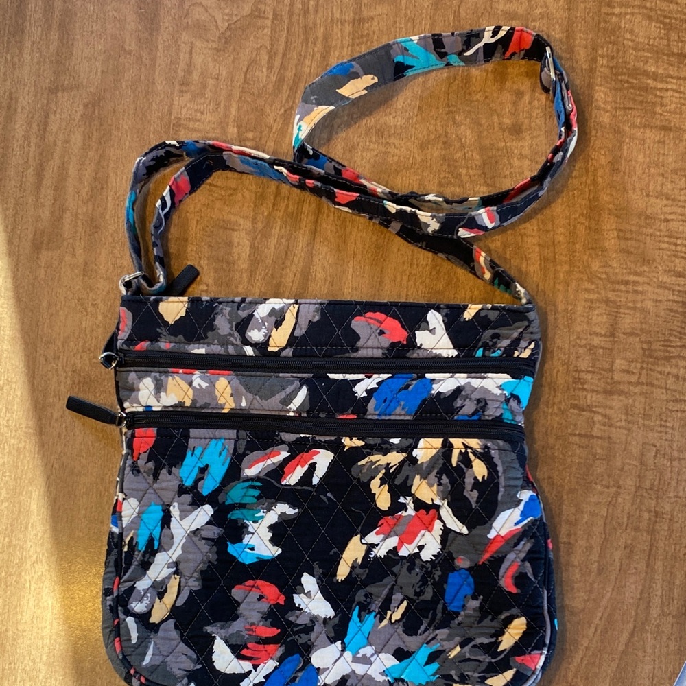 Vera Bradley Black Quilted Crossbody with Multicolor Floral Accents